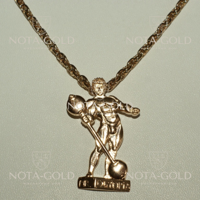 Медальон из золота в виде фигуры атлета мистер Олимпия на заказ (Вес: 19 гр.)