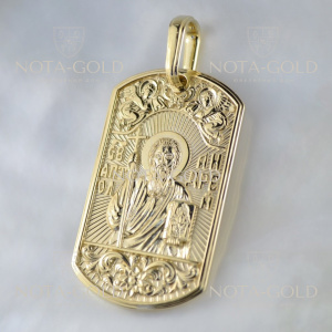 Золотая нательная икона-жетон со святым Андреем Первозванным и молитвой (Вес: 25,5 гр.)
