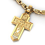 Золотой крестик ручной работы с распятием, ликами святых и гравировкой Спаси и сохрани (Вес 13,5 гр.)