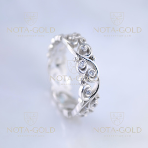 Ажурное кольцо из белого золота с бриллиантами и узором (Вес: 4 гр.)