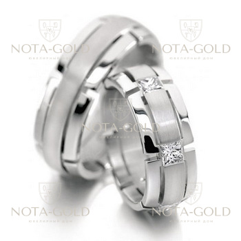 Обручальные кольца браслет из белого золота на заказ с бриллиантами (Вес пары: 14 гр.)