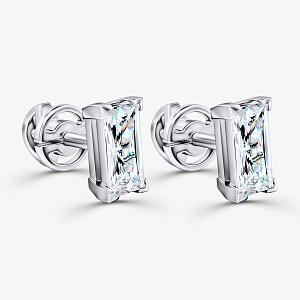 Серьги пусеты из белого золота с бриллиантами формы Багет (Вес 1,3 гр.)