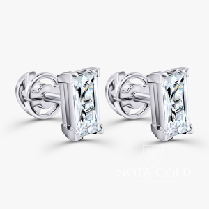 Серьги пусеты из белого золота с бриллиантами формы Багет (Вес 1,3 гр.)