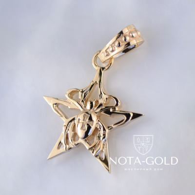 Золотая подвеска Паук-бабочка с крестом на звезде из красного золота (Вес: 4 гр.)