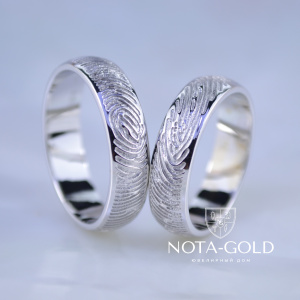 Обручальные кольца из белого золота с отпечатками пальцев по всей окружности (Вес пары: 9 гр.)