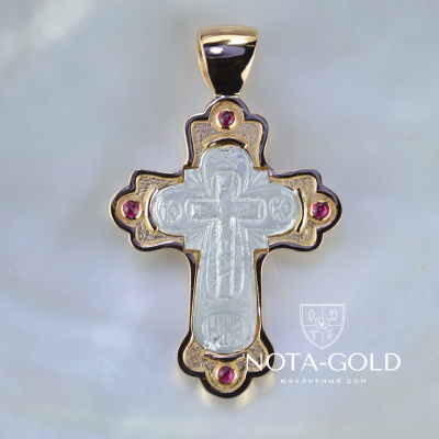 Оправа в виде большого золотого креста с рубинами для крестика Клиента из недрагоценного металла (Вес: 20 гр.)