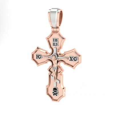Православный нательный крестик из золота с распятием и чёрной эмалью (Вес: 14 гр.)
