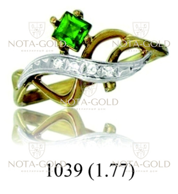 Кольцо с волнистым узором и драгоценными камнями 1039 (Вес: 1,77 гр.)