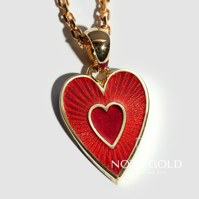 Двухсторонняя золотая подвеска Сердце малое с эмалью (Вес 1,8 гр.)