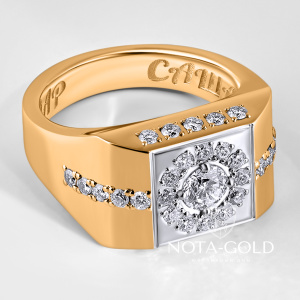Мужская золотая печатка с бриллиантами и личной гравировкой (Вес 15,2 гр.)