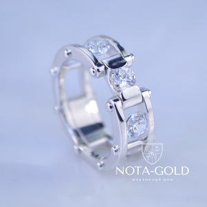 Составное кольцо из белого золота с крупными бриллиантами (Вес: 9 гр.)