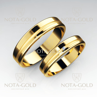 Обручальные кольца Баланс с бриллиантом в женском кольце (Вес пары: 6 гр.)