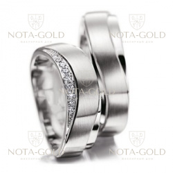 Обручальные кольца на заказ из белого золота с бриллиантами (Вес пары: 14 гр.)