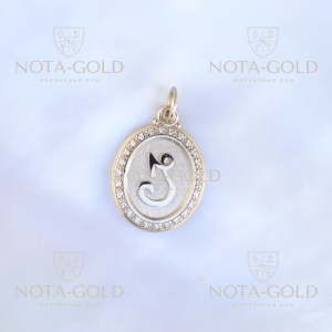 Кулон-подвеска с буквами J S из белого золота с бриллиантами (Вес: 3 гр.)