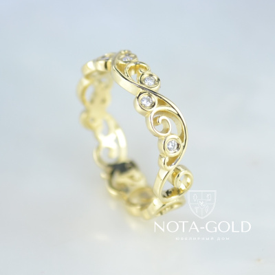 Ажурное женское кольцо из золота с бриллиантами (Вес: 2,3 гр.)