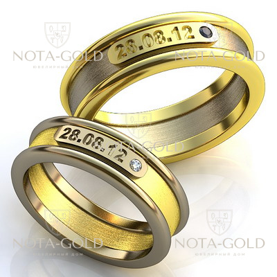 Обручальные кольца с датой свадьбы и бриллиантами на заказ i898 (Вес пары: 9 гр.)