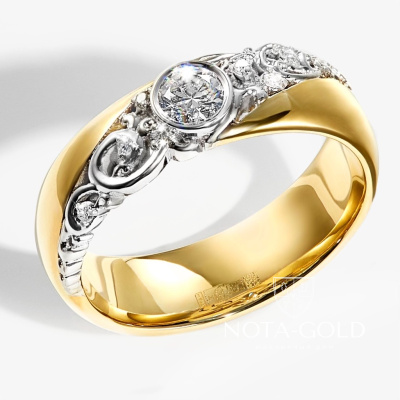 Ажурное женское кольцо из двух видов золота с бриллиантами (Вес 6,8 гр.)