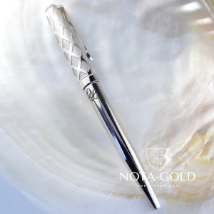 Эксклюзивная золотая шариковая ручка на заказ из белого золота с инициалами и узором (Вес 43,5 гр.)