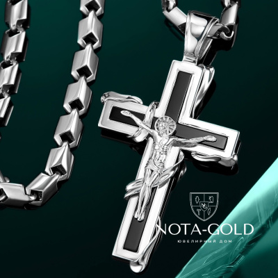 Серебряный крест с чёрным ониксом (Вес 18 гр.)