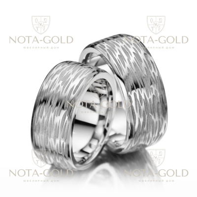 Широкие белые обручальные кольца с фактурным рельефом на заказ (Вес пары: 22 гр.)