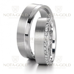 Обручальные кольца на заказ из белого золота с бриллиантами i268 (Вес пары: 12 гр.)