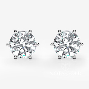 Женские серьги пусеты гвоздики с бриллиантами 0,65ct 5,7мм на шести крапанах (Вес 1,5 гр.)