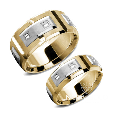 Обручальные кольца широкие из желто-белого золота в виде звеньев браслета (Вес пары: 19 гр.)