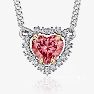 Подвеска колье Сердце из белого золота с розовым бриллиантом (Вес 3,4 гр.)