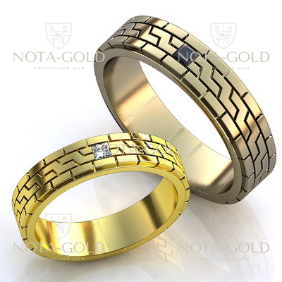 Обручальные кольца с орнаментом и бриллиантами на заказ i937 (Вес пары: 9 гр.)