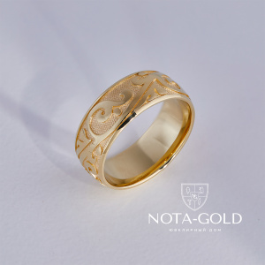 Золоте кольцо с растительным национальным орнаментом (Вес 9 гр.)