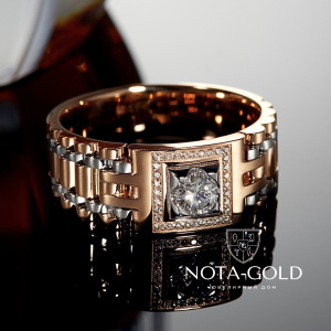 Мужское кольцо из красного и белого золота с бриллиантами (Вес 17,6 гр.)