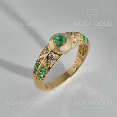 Золотое женское кольцо с бриллиантами и изумрудами (Вес 5,1 гр.)
