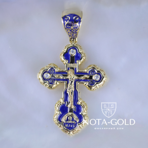 Тяжёлый мужской крест из позолоченного серебра с фианитами и эмалью эксклюзивного дизайна (Вес: 18 гр.)