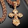 Нательный мужской крестик среднего размера из золота с узорами эксклюзивного дизайна и гравировкой Спаси и Сохрани (Вес: 14,5 гр.)