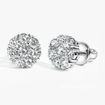 Женские золотые серьги-пусеты из белого золота с бриллиантами (Вес 3 гр.)