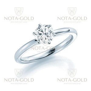 Женское классическое кольцо из белого золота с крупным бриллиантом 1 карат (Вес: 3 гр.)