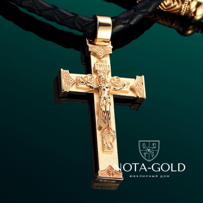 Именной нательный крест из красно-белого золота с бриллиантом (Вес 10,5 гр.)