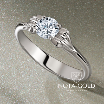 Помолвочное кольцо с синтетическим бриллиантом из белого золота (Вес: 2,56 гр)