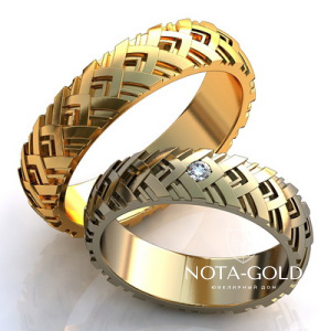 Обручальные кольца с орнаментом и бриллиантом на заказ i934 (Вес пары: 13 гр.)