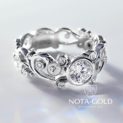 Женское кольцо с инициалами из белого золота и бриллиантами на заказ (Вес: 5 гр.)
