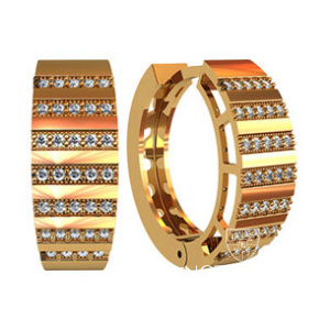 Женские серьги 310480 кольца из желтого золота с поперечными полосками бриллиантов (Вес 6,5 гр.)