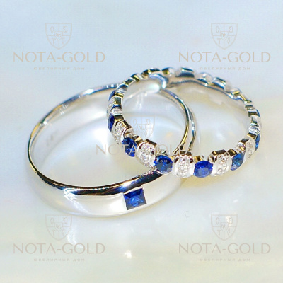 Эксклюзивные обручальные кольца с сапфирами и бриллиантами (Вес пары: 11 гр.)