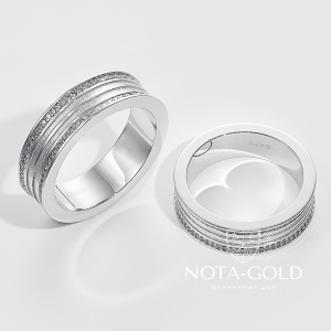 Обручальные кольца из белого золота с бриллиантовыми дорожками (Вес пары 22 гр. )