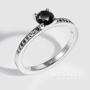 Помолвочное кольцо из белого золота с черными бриллиантами (Вес 3 гр.)