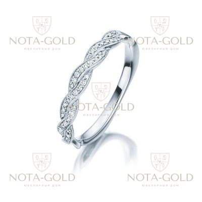 Женское кольцо косичка из белого золота с россыпью бриллиантов 0,2 карат (Вес: 2,5 гр.)