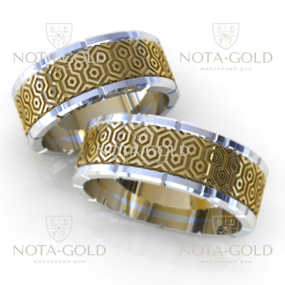 Обручальные парные кольца Оригами из жёлто-белого золота (Вес пары 16,8 гр.)