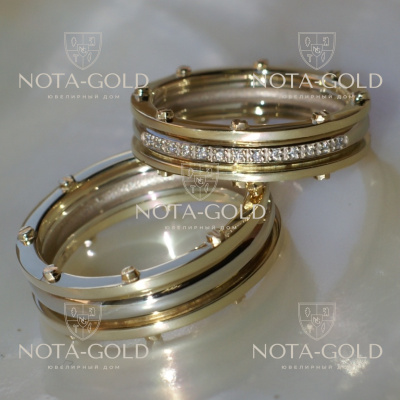 Парные эксклюзивные обручальные кольца с бриллиантами на заказ (Вес пары: 16 гр.)