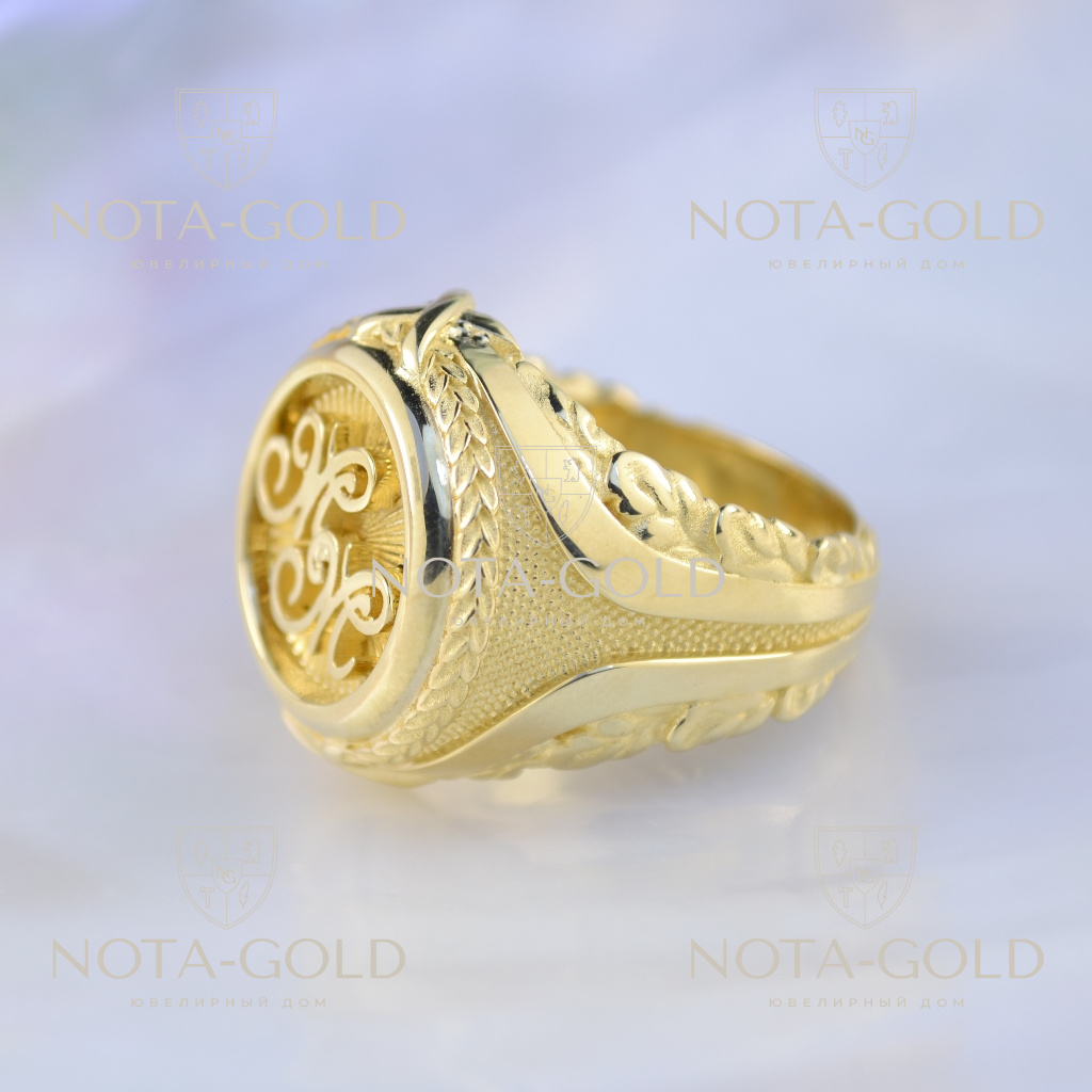 Мужское кольцо-печатка с инициалами из жёлтого золота (Вес: 30 гр.)