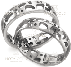 Обручальные кольца из белого золота на заказ фактурные на просвет i656 (Вес пары: 9 гр.)