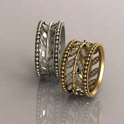 Эксклюзивные обручальные кольца с осенними листочками и бриллиантами (Вес пары: 15 гр.)